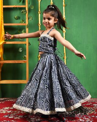 Girl's Black Tiered Flared Lehenga and Top Set 3