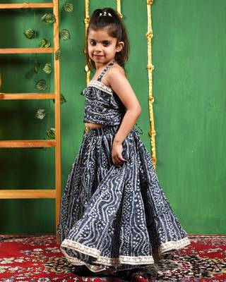 Girl's Black Tiered Flared Lehenga and Top Set 4