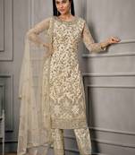 Cream butterfly net embroidery designer salwar suit