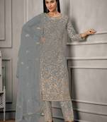 Grey butterfly net embroidery designer salwar suit