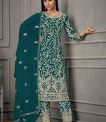 Aqua green butterfly net embroidery designer salwar suit