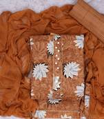 Mustard cotton khatli work unstitched suit with nazneen dupatta (unstitched 3 piece dress material)