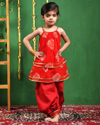Girl's red kurta and dhoti set 1