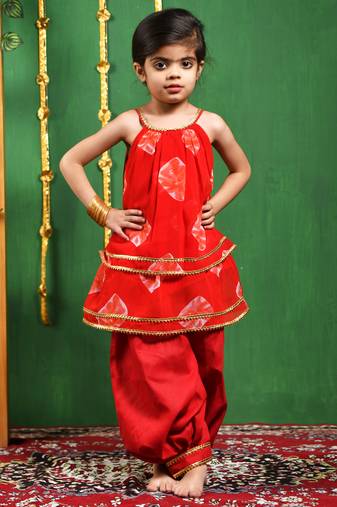 Girl's red kurta and dhoti set