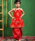 Girl's red kurta and dhoti set