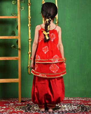 Girl's red kurta and dhoti set 2