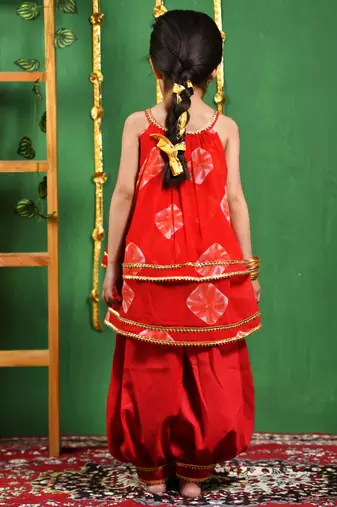 Girl's red kurta and dhoti set