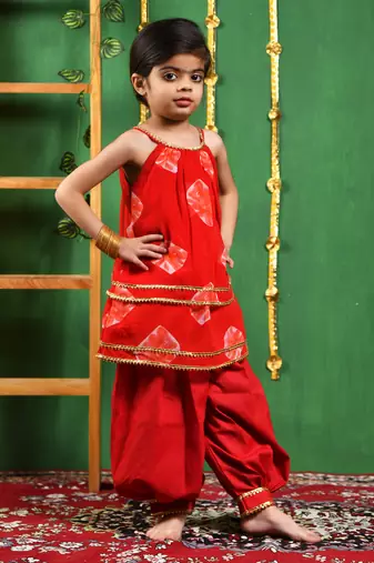 Girl's red kurta and dhoti set