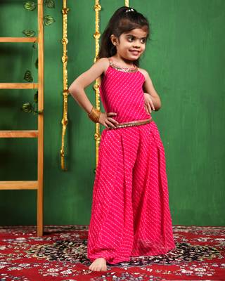 Girl's magenta top and flared palazzo set 1
