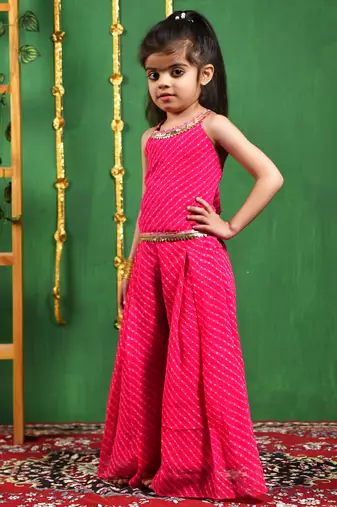 Girl's magenta top and flared palazzo set