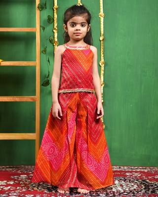 Girl's magenta red top palazzo set 1