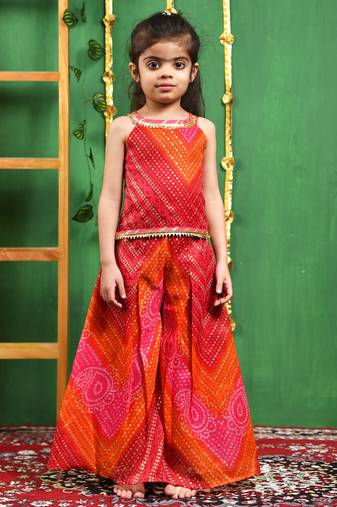 Girl's magenta red top palazzo set