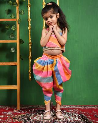 Girl's multi leheriya top and dhoti pant set 1