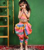 Girl's multi leheriya top and dhoti pant set
