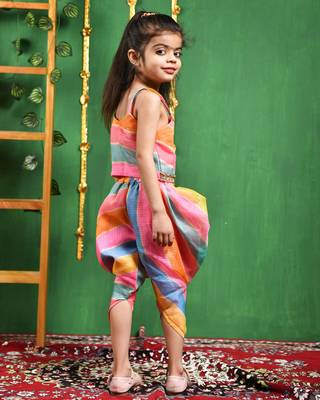 Girl's multi leheriya top and dhoti pant set 3