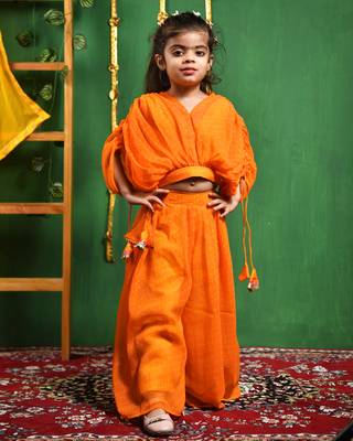 Girl's yellow stylish to with flared palazzo set 1