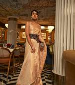 Rajtex Gold Woven Satin-Sarees With Blouse