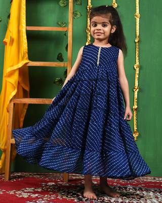 Girl's blue modal frilly anarkali gown 1