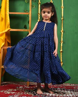 Girl's blue modal frilly anarkali gown 2