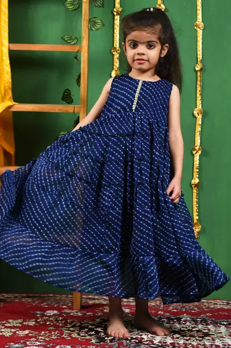 Girl's blue modal frilly anarkali gown
