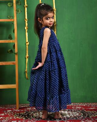 Girl's blue modal frilly anarkali gown 4