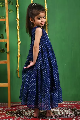 Girl's blue modal frilly anarkali gown