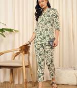 Off white and green floral printed co-ord set