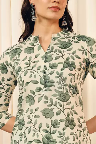 Off white and green floral printed co-ord set