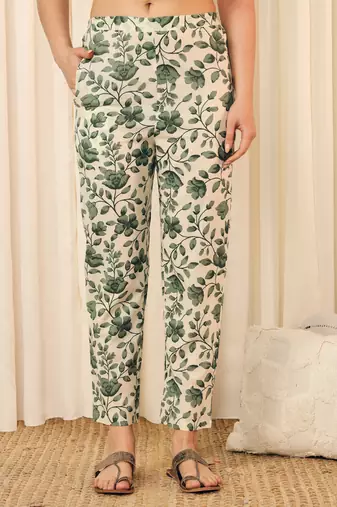 Off white and green floral printed co-ord set