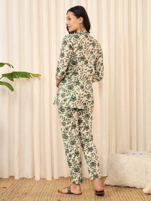 Off white and green floral printed co-ord set 4