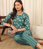 Teal green floral printed co-ord set