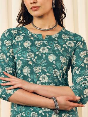 Teal green floral printed co-ord set 2