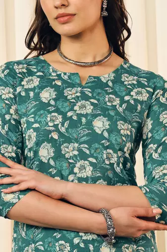 Teal green floral printed co-ord set