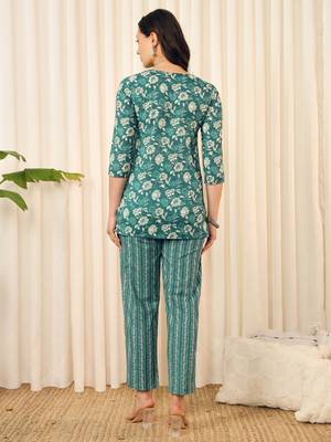 Teal green floral printed co-ord set 5
