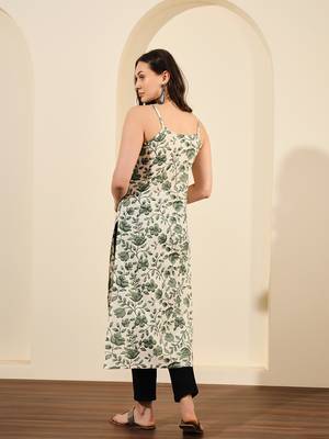 Lime green abstract printed lurex spaghetti calf length straight kurta 3
