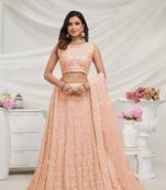 Peach stylish Lenega embedded by heavy Sequin, beads girlish Lehengas for wedding