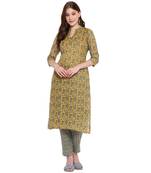 mustard cottonprinted kurta with pant