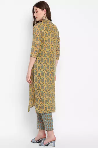 mustard cottonprinted kurta with pant