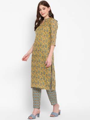 mustard cottonprinted kurta with pant 3