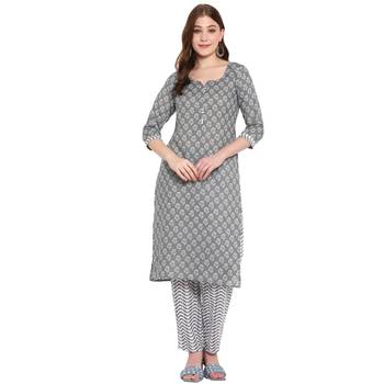 grey cottonprinted kurta with pant 1