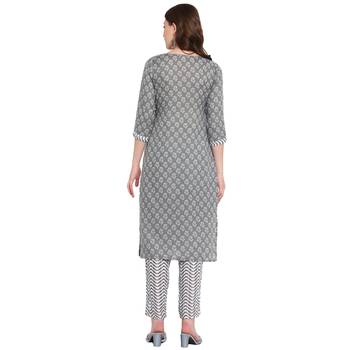 grey cottonprinted kurta with pant 2