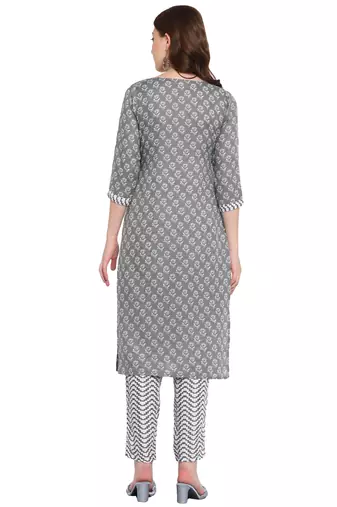 grey cottonprinted kurta with pant