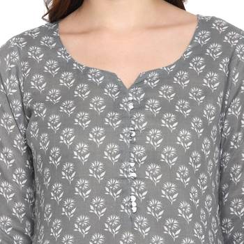 grey cottonprinted kurta with pant 3