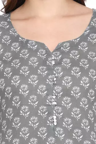 grey cottonprinted kurta with pant