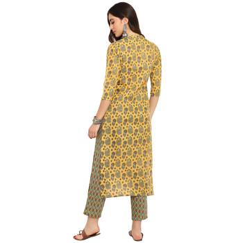 yellow cottonprinted kurta with pant 2