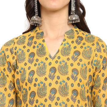 yellow cottonprinted kurta with pant 3