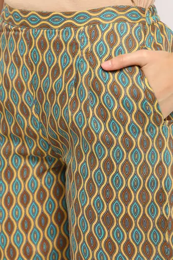 yellow cottonprinted kurta with pant