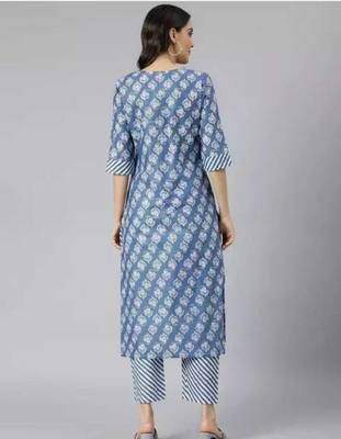 blue cottonprinted kurta with pant 2