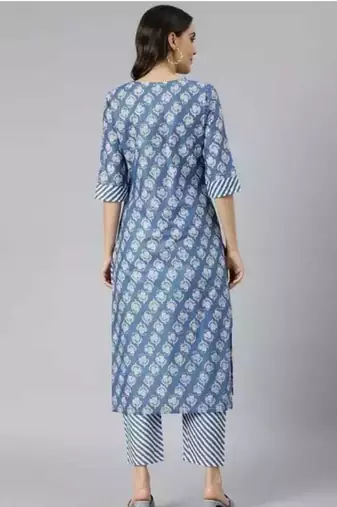 blue cottonprinted kurta with pant