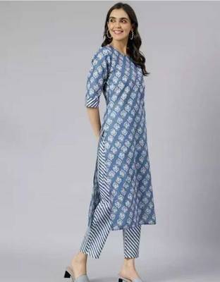 blue cottonprinted kurta with pant 4